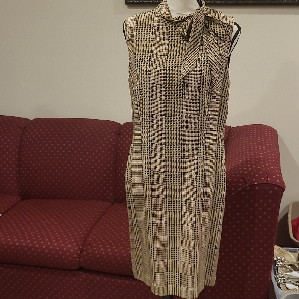 Talbots Black and Cream Plaid Midi Dress